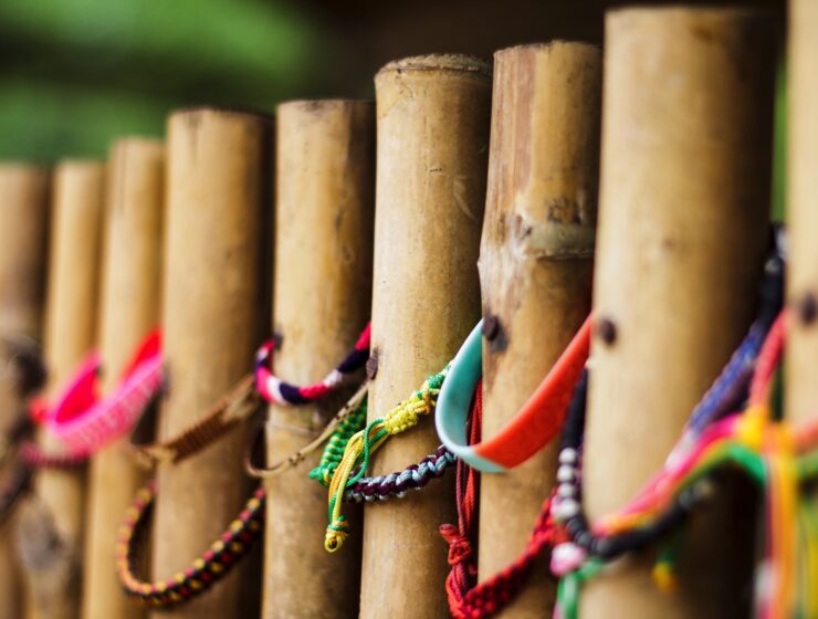 Bracelets dedicated to victims at the Choeung Ek mass grave in Cambodia